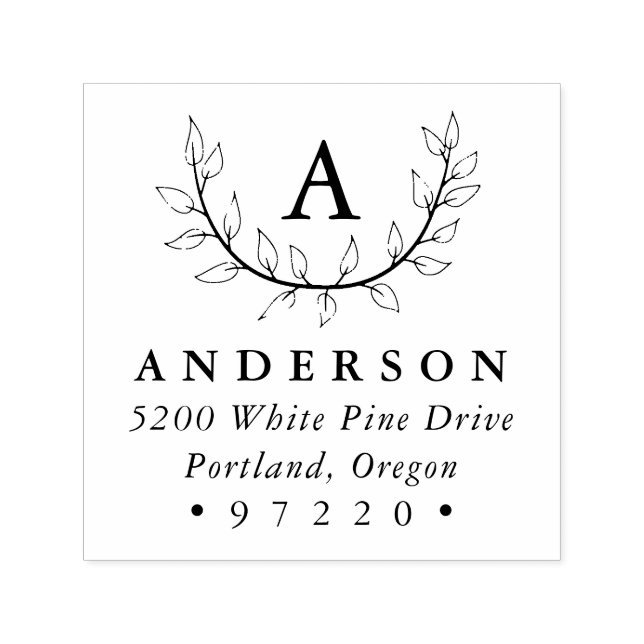 Elegant Leaves Monogram Return Address Self-inking Stamp (Design)