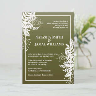 Elegant Leaves, Olive Green Invitation