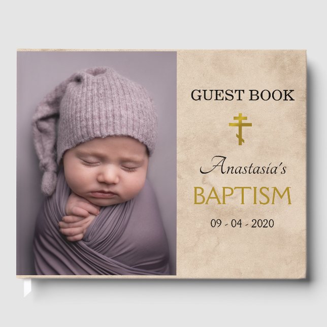 Elegant Leaves Orthodox Christian Baptism Guest Bo Book (Front)