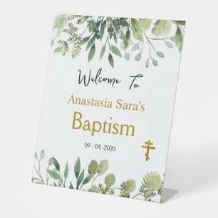 Elegant Leaves Orthodox Christian Baptism Pedestal Pedestal Sign