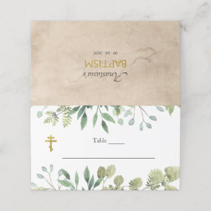 Elegant Leaves Orthodox Christian Baptism  Place Card