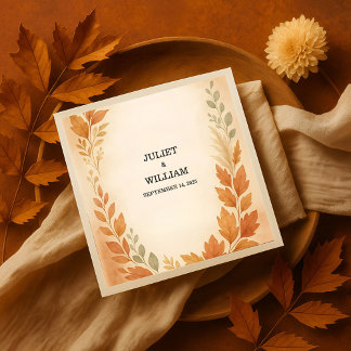 Elegant Leaves & Pampas Grass Autumn Fall Wedding Napkin