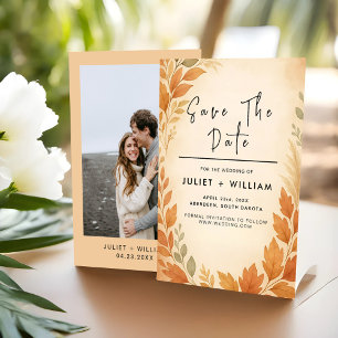 Elegant Leaves & Pampas Grass Autumn Fall Wedding Save The Date