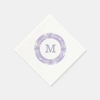 Elegant Leaves Pattern Lavender Monogram Napkin