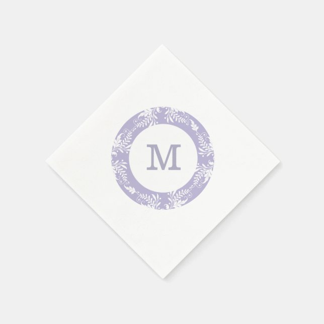 Elegant Leaves Pattern Lavender Monogram Napkin (Corner)