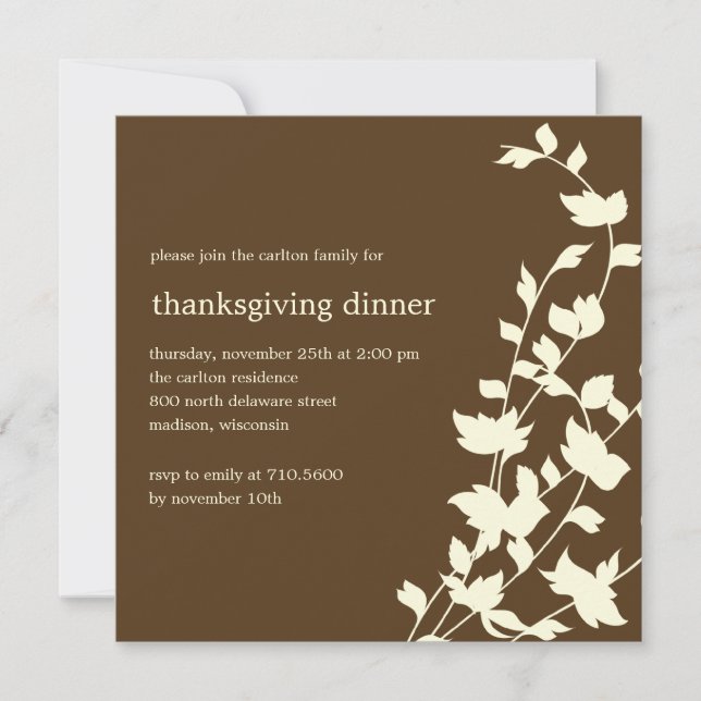 Elegant Leaves Thanksgiving/Fall Party Invitations (Front)