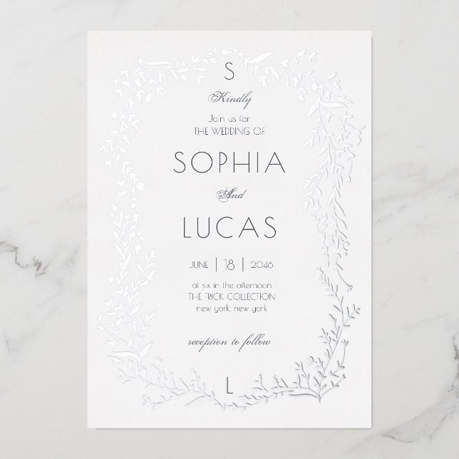 Elegant Leaves Wedding Foil Invitation (Front)