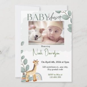 Elegant leaves with baby giraffe &toys invitation