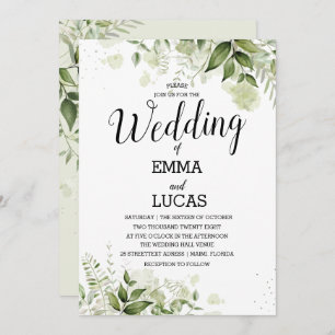 Elegant Leaves With Splash Watercolor Wedding Invitation