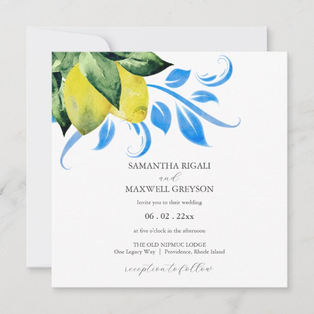 Elegant Lemon and Foliage Wedding  Invitation (Front)