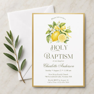 Elegant Lemon Baptism Celebration | Citrus & Gold Invitation