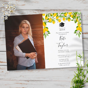 Elegant Lemon Blossom Floral Graduation Photo Invitation