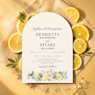 Elegant Lemon Blush Floral Arch Wedding Card