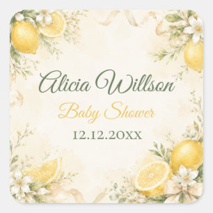 Elegant Lemon Botanical Baby Shower Square Sticker