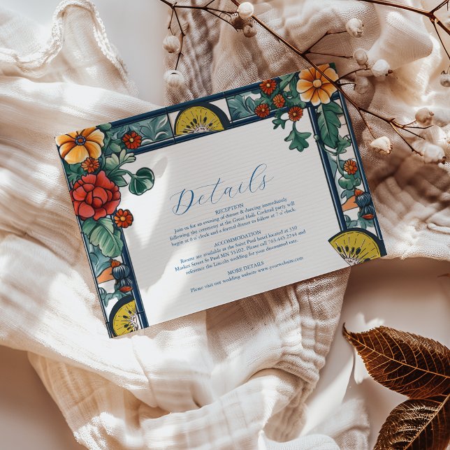 Elegant Lemon Botanical Blue Mediterranean wedding Enclosure Card (Creator Uploaded)