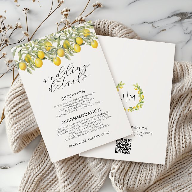 Elegant Lemon Botanical Wedding Details Cards (Creator Uploaded)