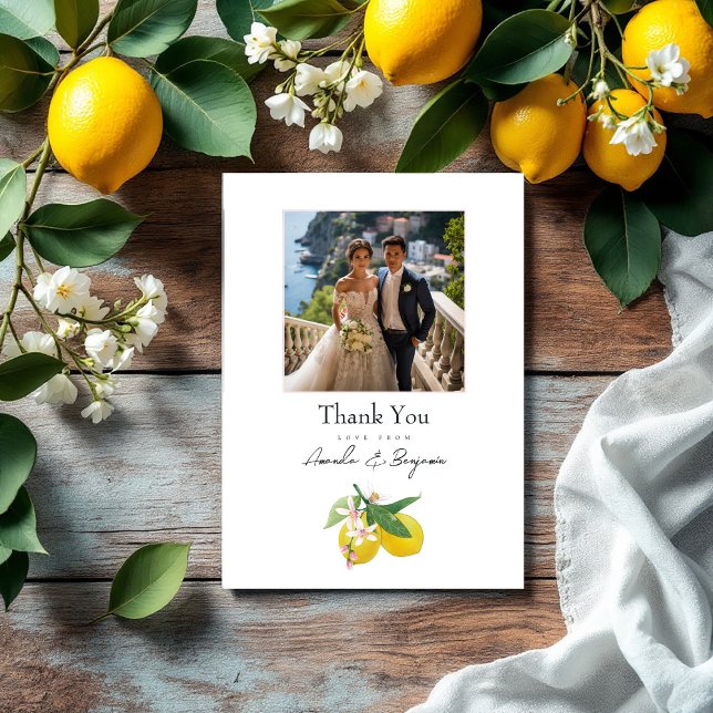 Elegant Lemon Botanical Wedding Photo Thank You Card (Elegant Lemon Botanical Wedding Photo Thank You Card)