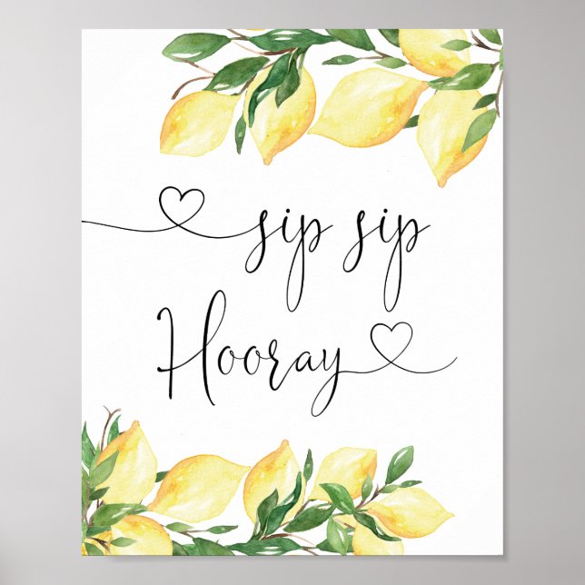 Elegant Lemon Bridal Shower Sip Sip Hooray Sign (Front)