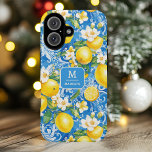 Elegant Lemon Citrus Monogram Personalised Name iPhone 16 Case<br><div class="desc">Elegant Lemon Citrus Monogram Personalised Name iPhone 16 Cases features your monogram and personalised name in an elegant script typography on a modern blue and yellow pattern of lemons and blossoms. Perfect gift for her for birthday, mum for Mother's Day, sister or bestie for Christmas and holidays. Designed by ©2024...</div>