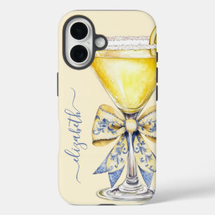Elegant Lemon Drop Martini Monogrammed iPhone 16 Case