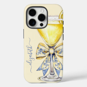 Elegant Lemon Drop Martini Monogrammed iPhone 16 Pro Case
