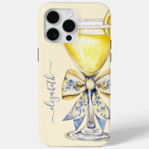 Elegant Lemon Drop Martini Monogrammed iPhone 15 Pro Max Case