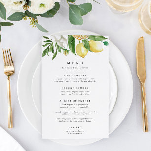 Elegant Lemon Floral Bridal Shower or Wedding Menu