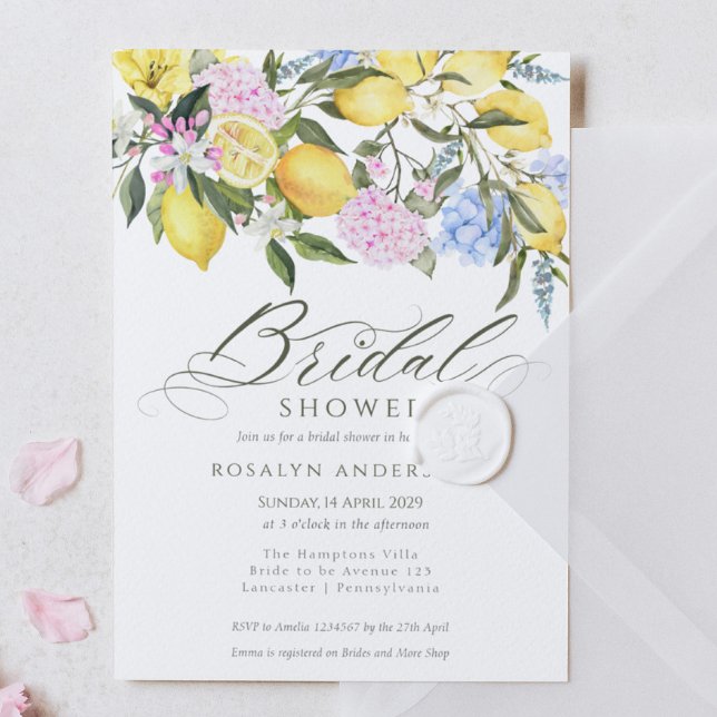 Elegant Lemon Floral Citrus Bridal Shower Invitation (Creator Uploaded)