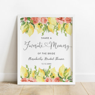 Elegant Lemon Floral Favourite Memory Bridal Showe Poster