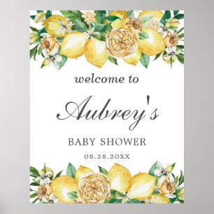 Elegant Lemon Floral Greenery Baby Shower Welcome Poster