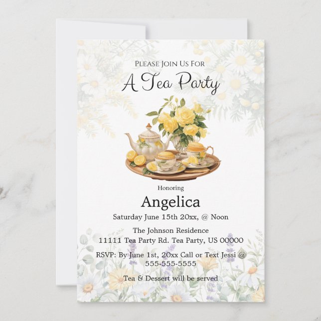 Elegant Lemon Floral Tea Party/ Customise Party Invitation (Front)