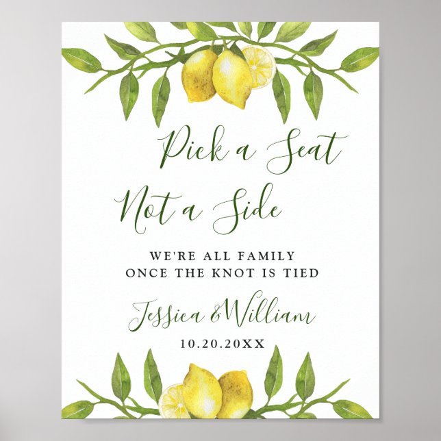 Elegant Lemon Floral Wedding Ceremony Seating Sign (Front)