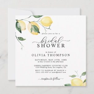 Elegant Lemon Fruit Watercolor Boho Bridal Shower Invitation