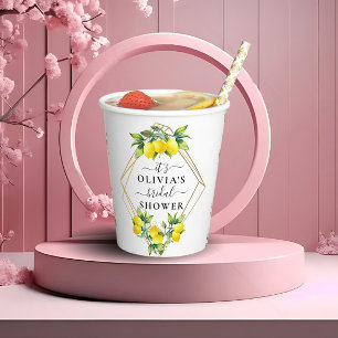 Elegant Lemon Gold Geometric Bridal Shower Paper C Cups