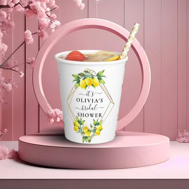 Elegant Lemon Gold Geometric Bridal Shower Paper C Paper Cups (Creator Uploaded)