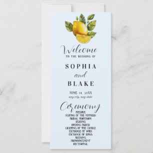 Elegant Lemon & Greenery Blue Wedding Program