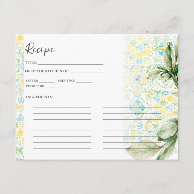Elegant Lemon Grove | Bridal Shower Recipe Card (Front)