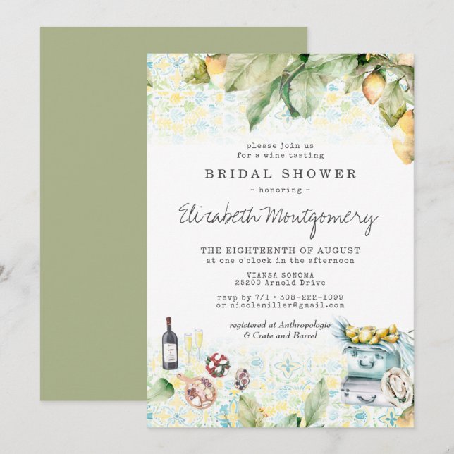 Elegant Lemon Grove Picnic Bridal Shower Invitation (Front/Back)