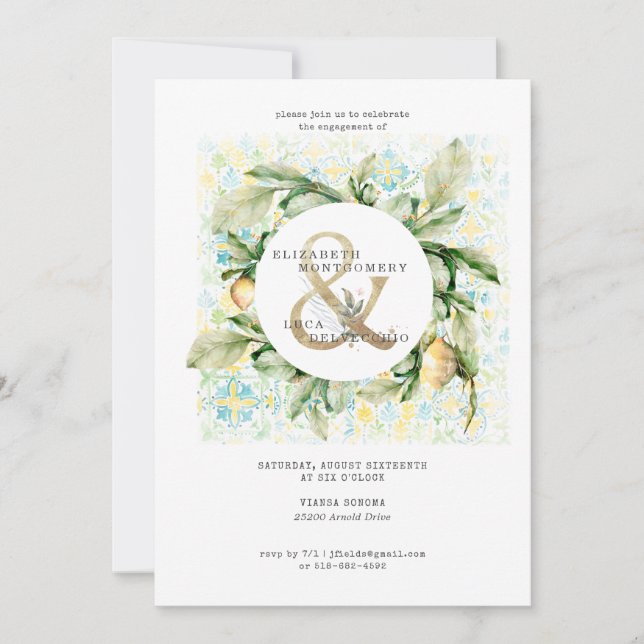 Elegant Lemon Grove Wedding Engagement Party (Front)