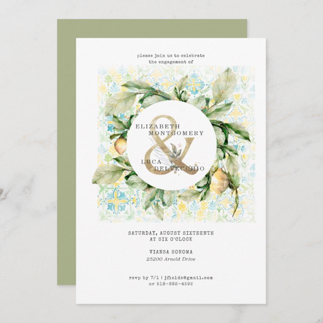 Elegant Lemon Grove Wedding Engagement Party Invitation (Front/Back)
