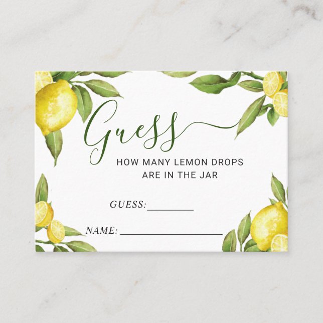 Elegant Lemon Guess How Many Game Card (Front)