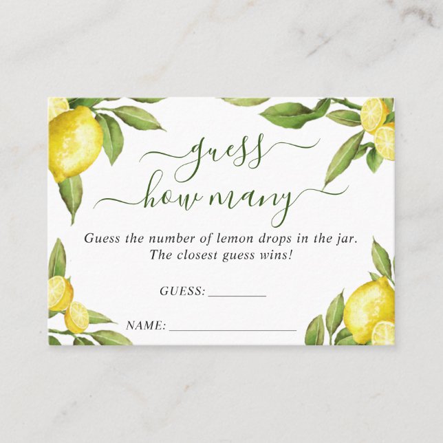 Elegant Lemon Guess How Many Game Card (Front)