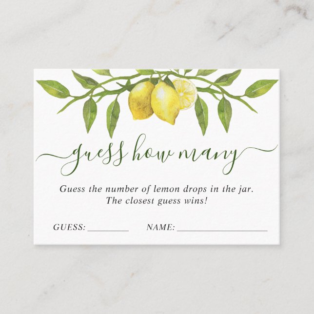 Elegant Lemon Guess How Many Game Card (Front)