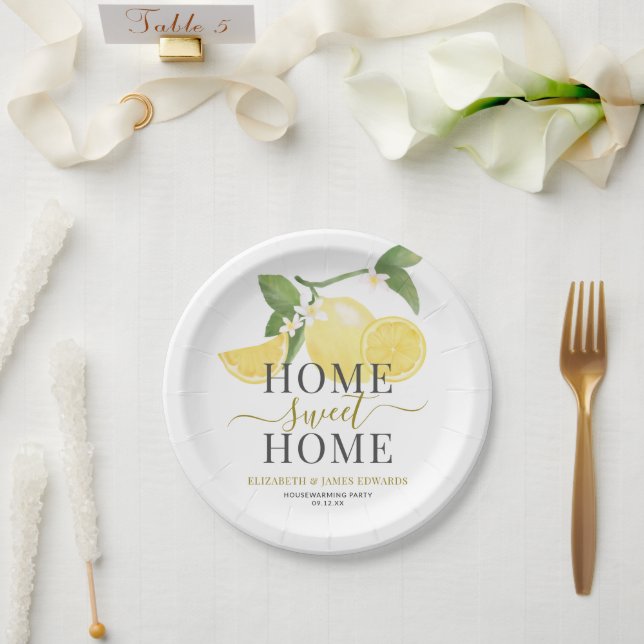 Elegant Lemon Home Sweet Home Housewarming Party Paper Plate (Wedding)