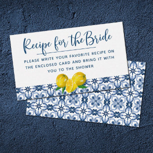 Elegant Lemon Italian Blue Tile Recipe Request Business Card