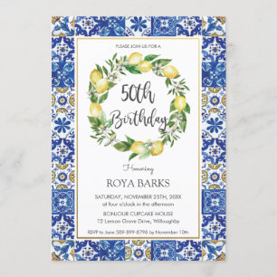Elegant Lemon Mediterranean 50th Birthday Party Invitation