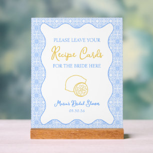 Elegant Lemon Recipe Card Sign for Bridal Showers