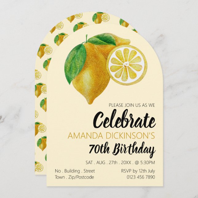 Elegant Lemon Sketch Birthday Invitation (Front/Back)