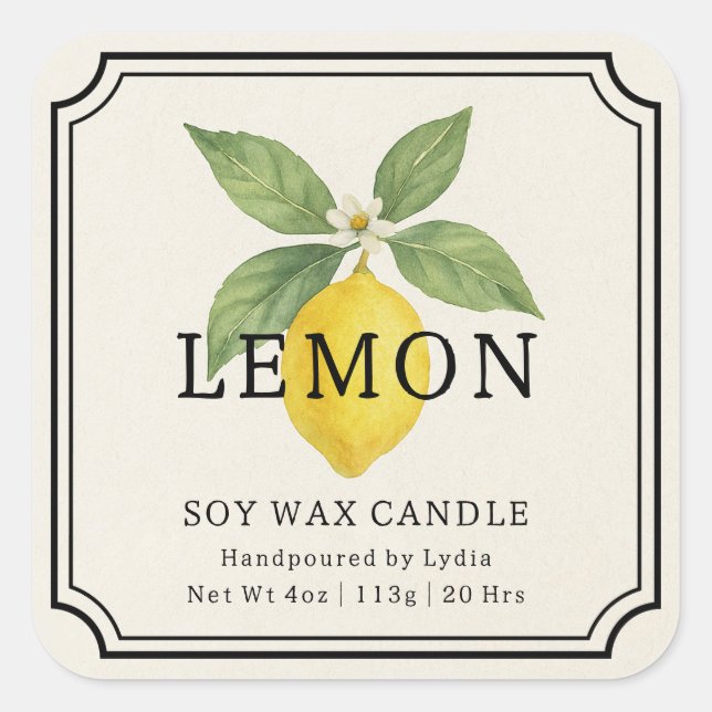 Elegant Lemon Soy Wax Candle Business Label (Front)