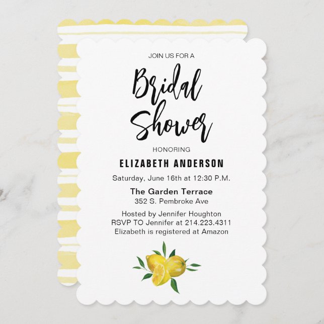 Elegant Lemon Summer Bridal Shower Invitation (Front/Back)